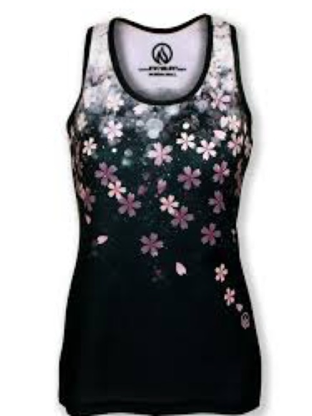 NWOT INKnBURN Black Floral Sakura Racerback Tank with Pink Blossoms